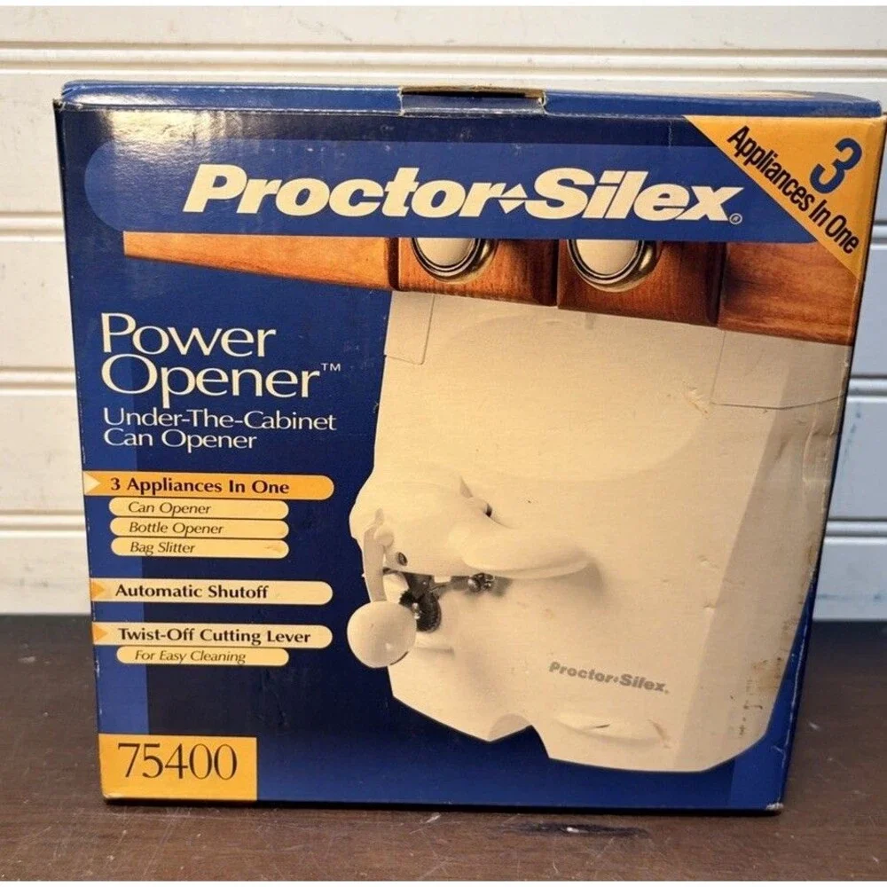 Proctor Silex Can Opener Space Saver Under Cabinet 3 In One (NewIn Box) #75400